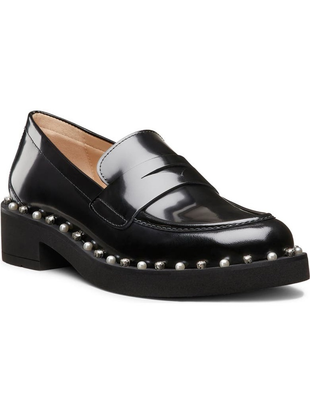 NIB Stuart Weiztman Reverie Loafer Black Pearl Embelished Size 8 MSRP $529